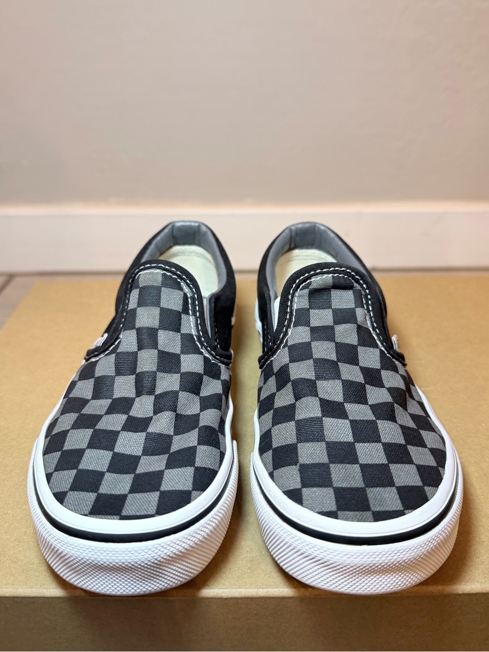 Vans Kids Slip-On Checkerboard Canvas Shoes - Black/Grey